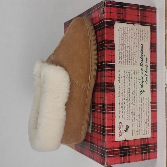 Staheekum Genuine Sheepskin Sherpa Tan Leather Suede Slippers - Picture 1 of 6